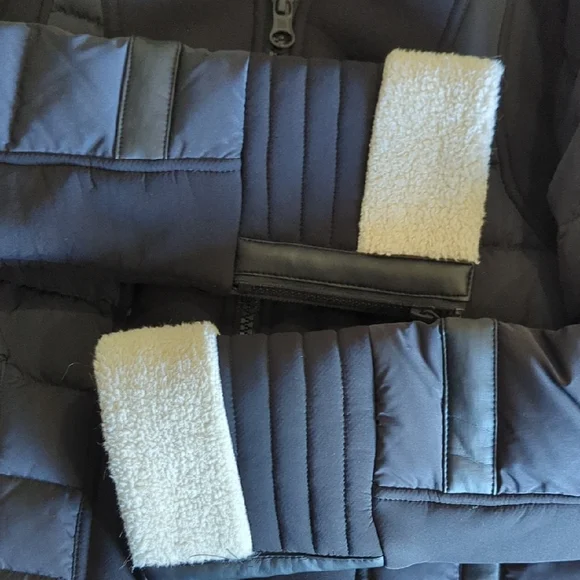 Blanc Noir Moto Aviator Black Puffer Jacket with Cream Faux Fur - Picture 12 of 13